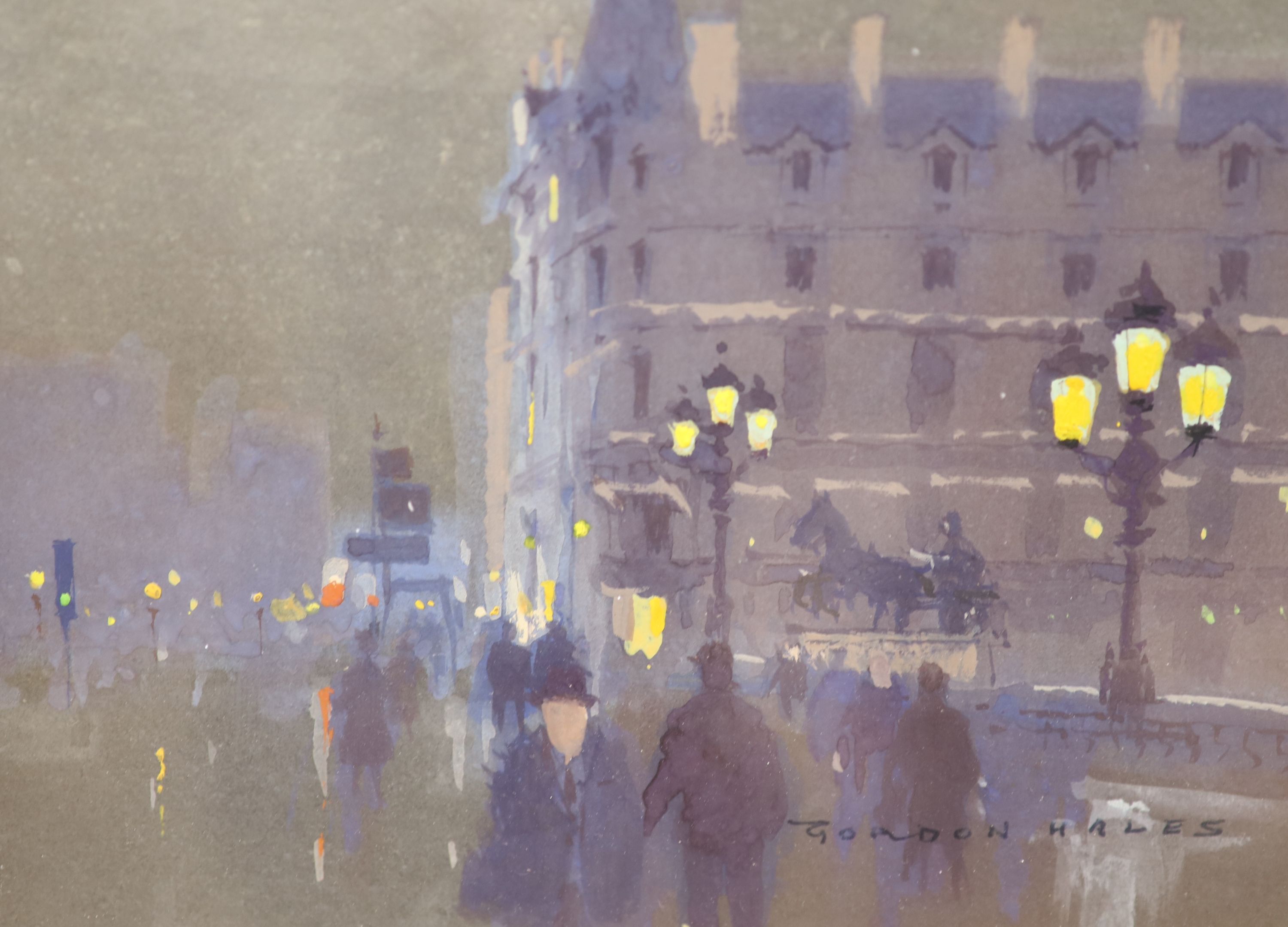 Gordon Hereward Hales (1916-1997), Winter Evening, Westminster Bridge and another watercolour 13 x 18cm & 11 x 18.5cm